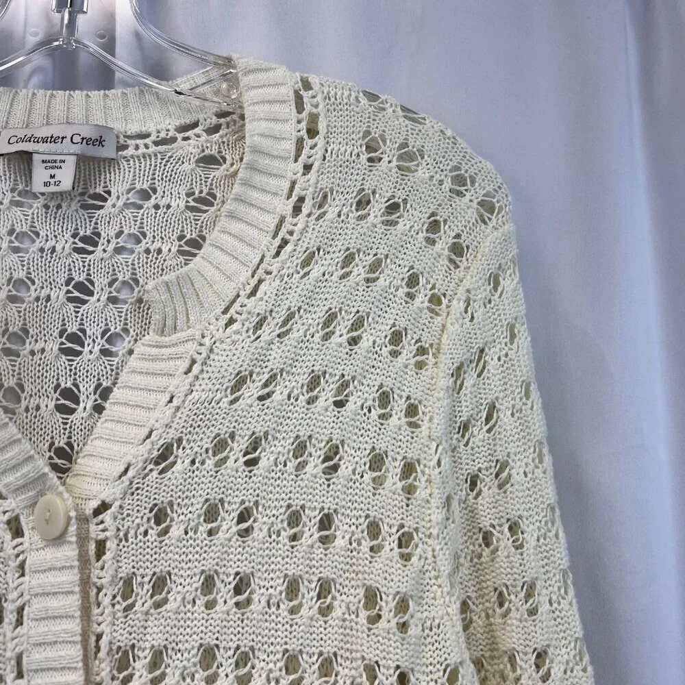 Coldwater Creek Button Down Open Knit Cardigan Cream Women’s Size Medium Long Sl